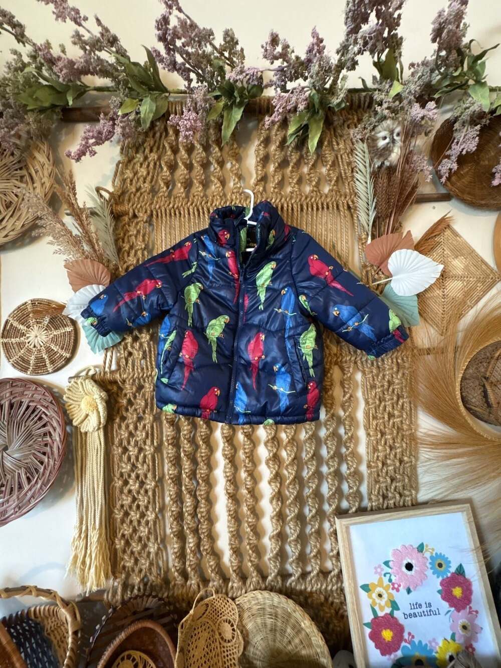Mini Rodini Parrot Print Puffer Jacket